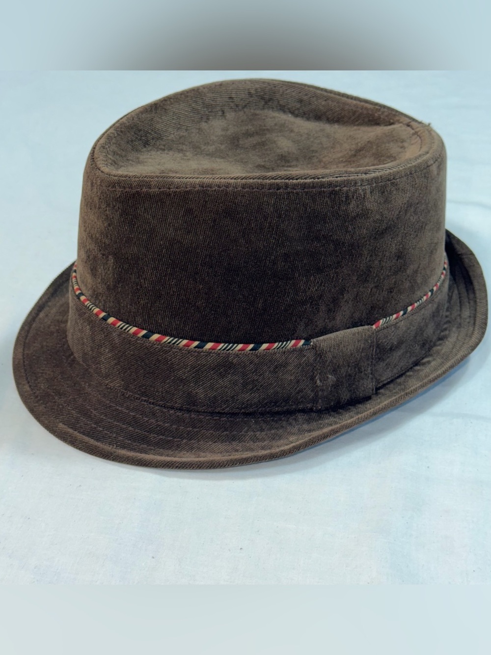 Men's Brown Pork Pie Fedora Hat Striped Band Short Brim Fall Vintage Style